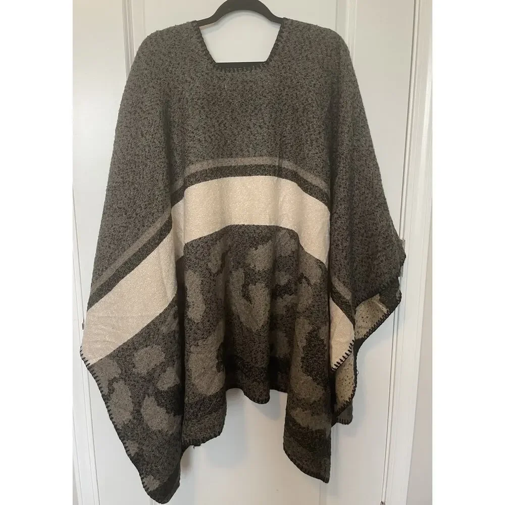 Marc New York Women’s Cheetah Striped Printed Poncho Shawl Wrap One Size